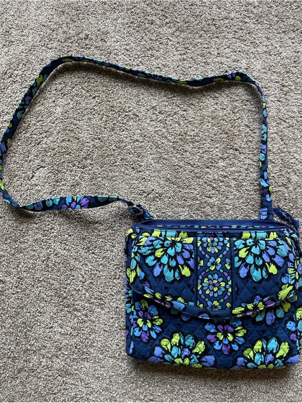Vera Bradley Navy Quilted Crossbody with Blue, Purple & Lime Floral Accents